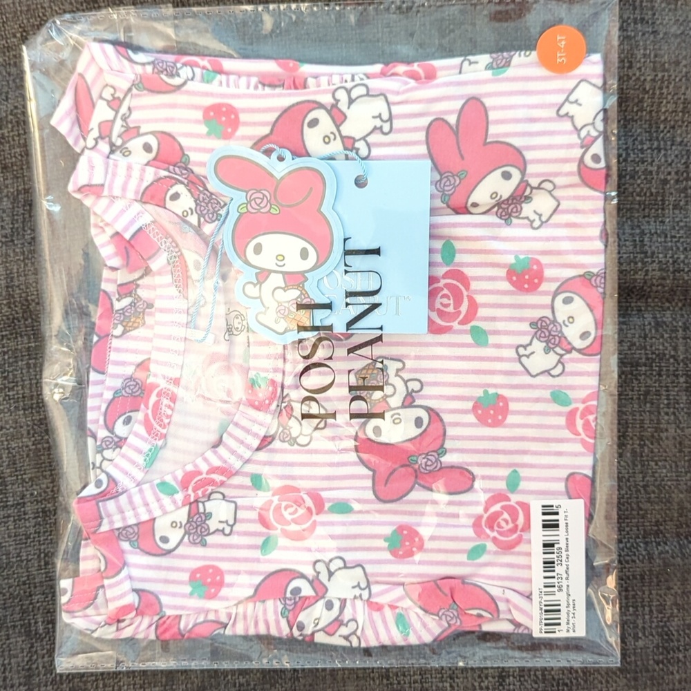 My Melody x Posh Peanut ruffled cap sleeve shirt size 3/4